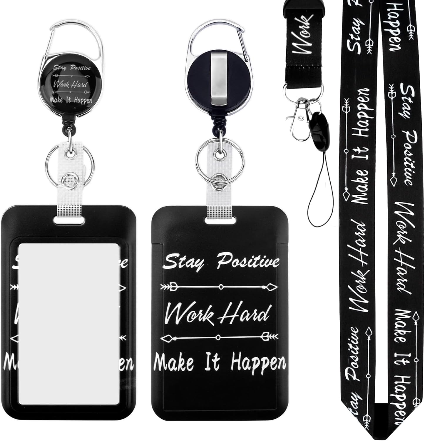 Black Stay Positive Lanyard with Card Holder Retractable Lanyard for Id Cards Lanyards for Neck with Card Holder Black Lanyards Vertical Name Badge Holders Work Accessories Nurse Essentials