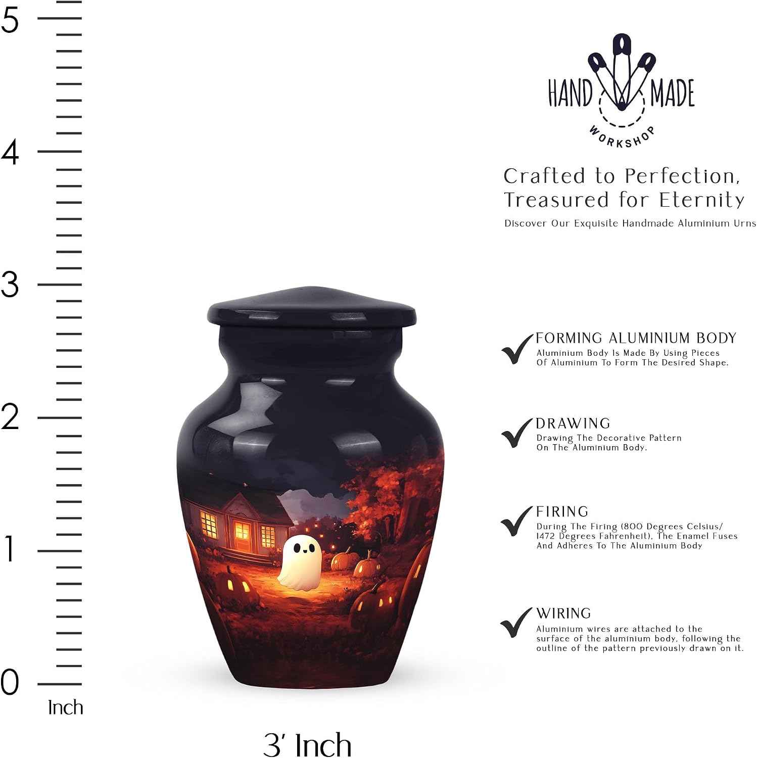 Ghost Decorative Urn, 3 Inch Urn for Human Ashes, Memorial Keepsake Cremation Urn for Baby Ashes, Funeral Pet Urn for Ashes, Black Urn, Cat Urn for Ashes