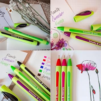 Schneider Xpress Premium Fineliner, 0.8 mm Porous Point, Light Green Barrel, Assorted Ink Colors, Wallet of 6 Pens: Black, Red, Blue, Green, Violet, Pink (190086)