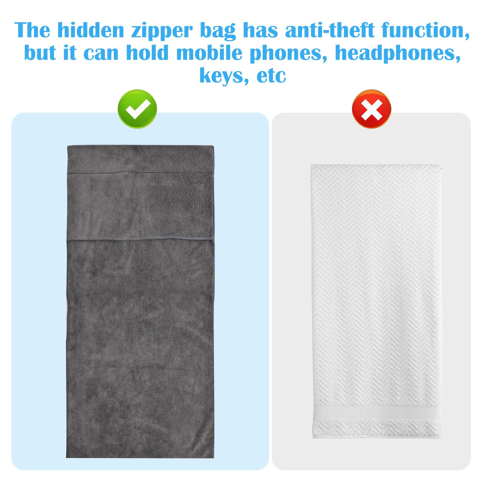 Asciugamano Sportivo In Microfibra - Leggero, Super Assorbente E Con Tasca Con Cerniera