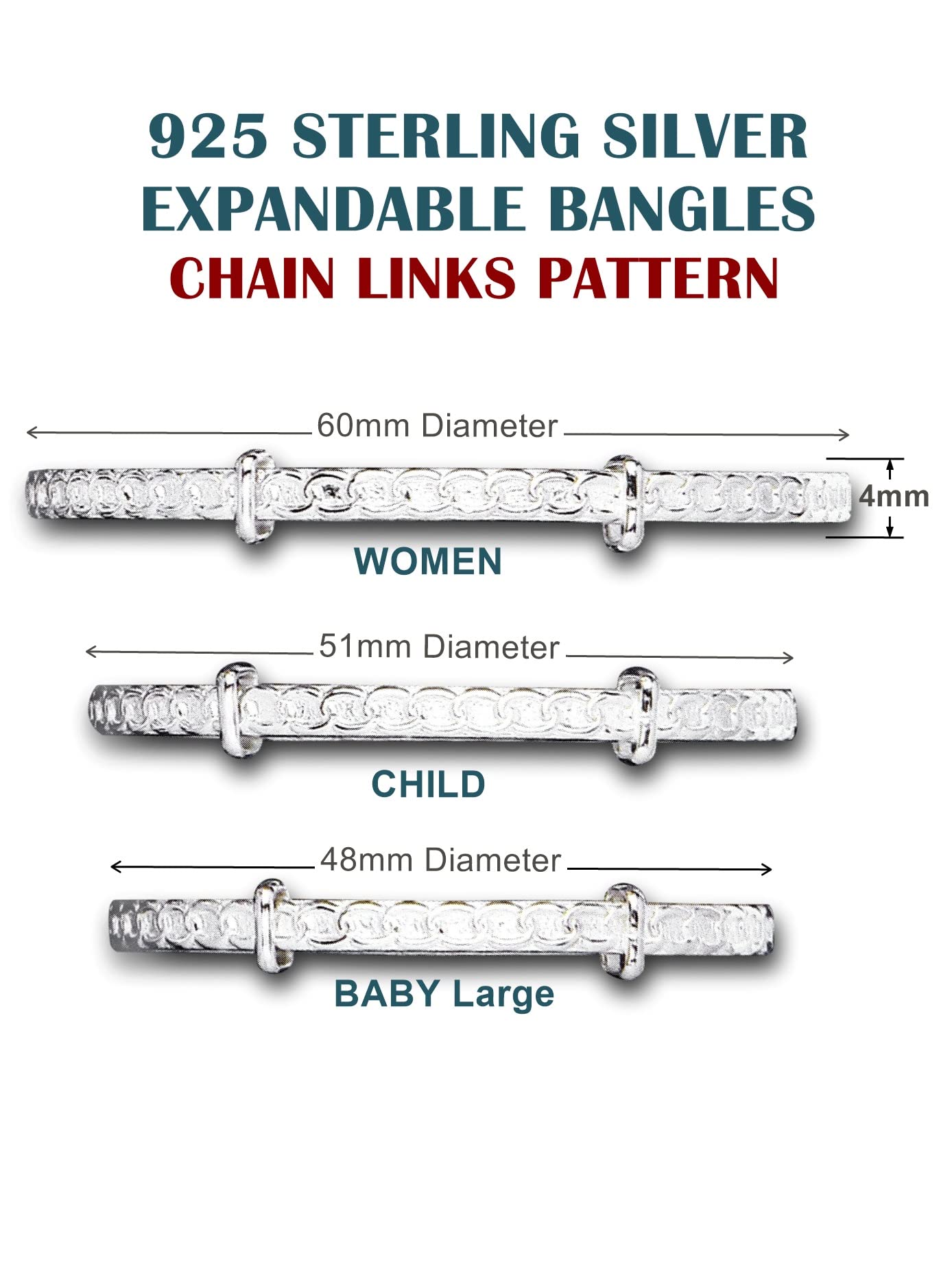 Links Patterned espansione/espandibile – Bracciale rigido da donna in argento Sterling 925 – fornito in confezione o cofanetto regalo