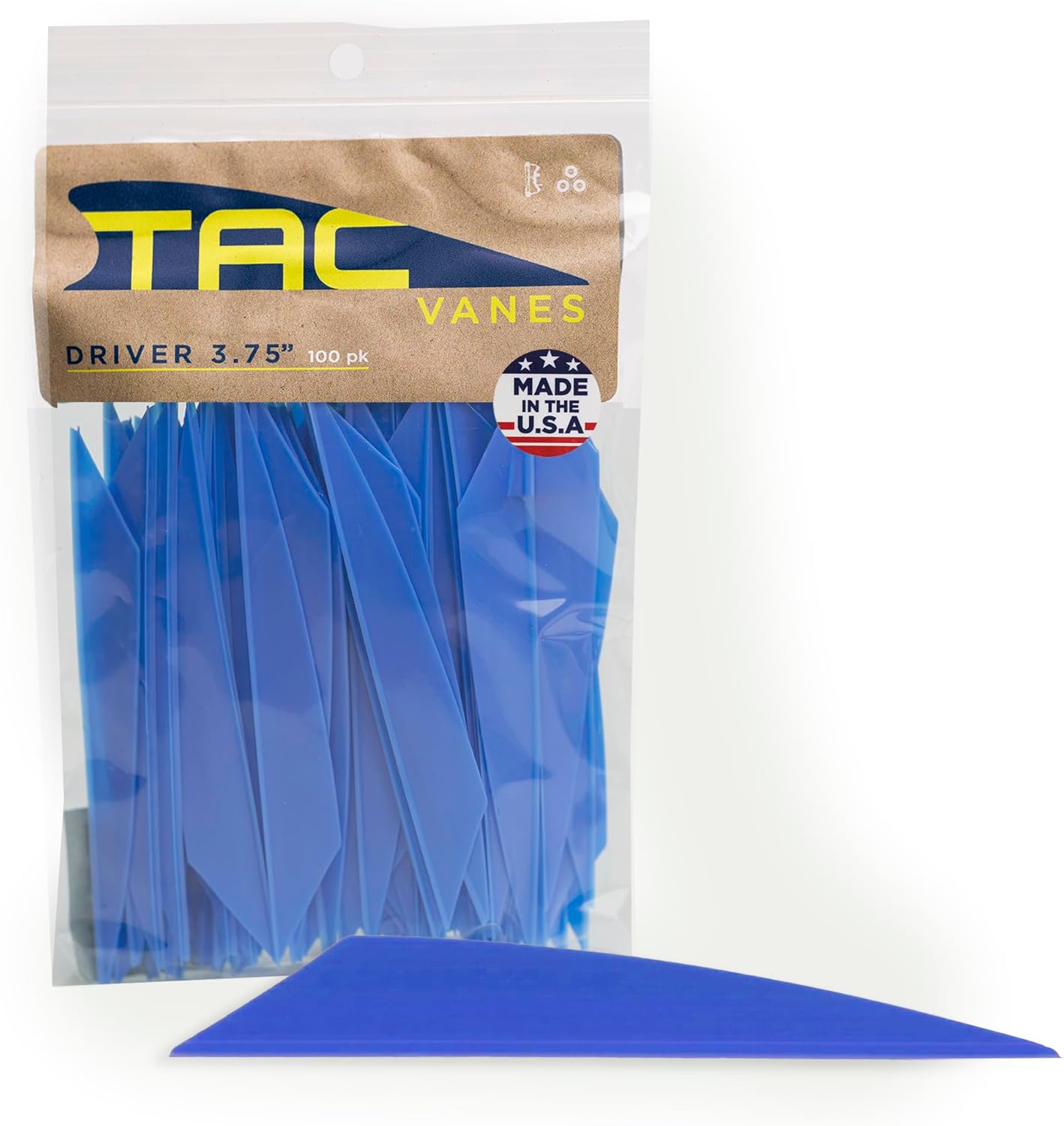 TAC Vanes 3.75" Driver Arrow Vanes | Archery Fletching for Compound & Crossbow | Durable, Lightweight, High Accuracy, Blue 100 Pack