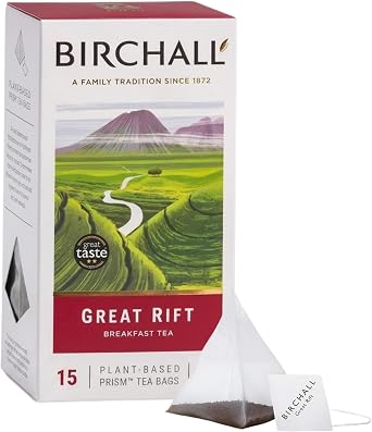 Birchall Great Rift Breakfast Blend Tea Bags, English Breakfast Tea Bursting with Full Flavour, Perfect Vegan Gifts, 15 Plant-Based Prism Tea Bags