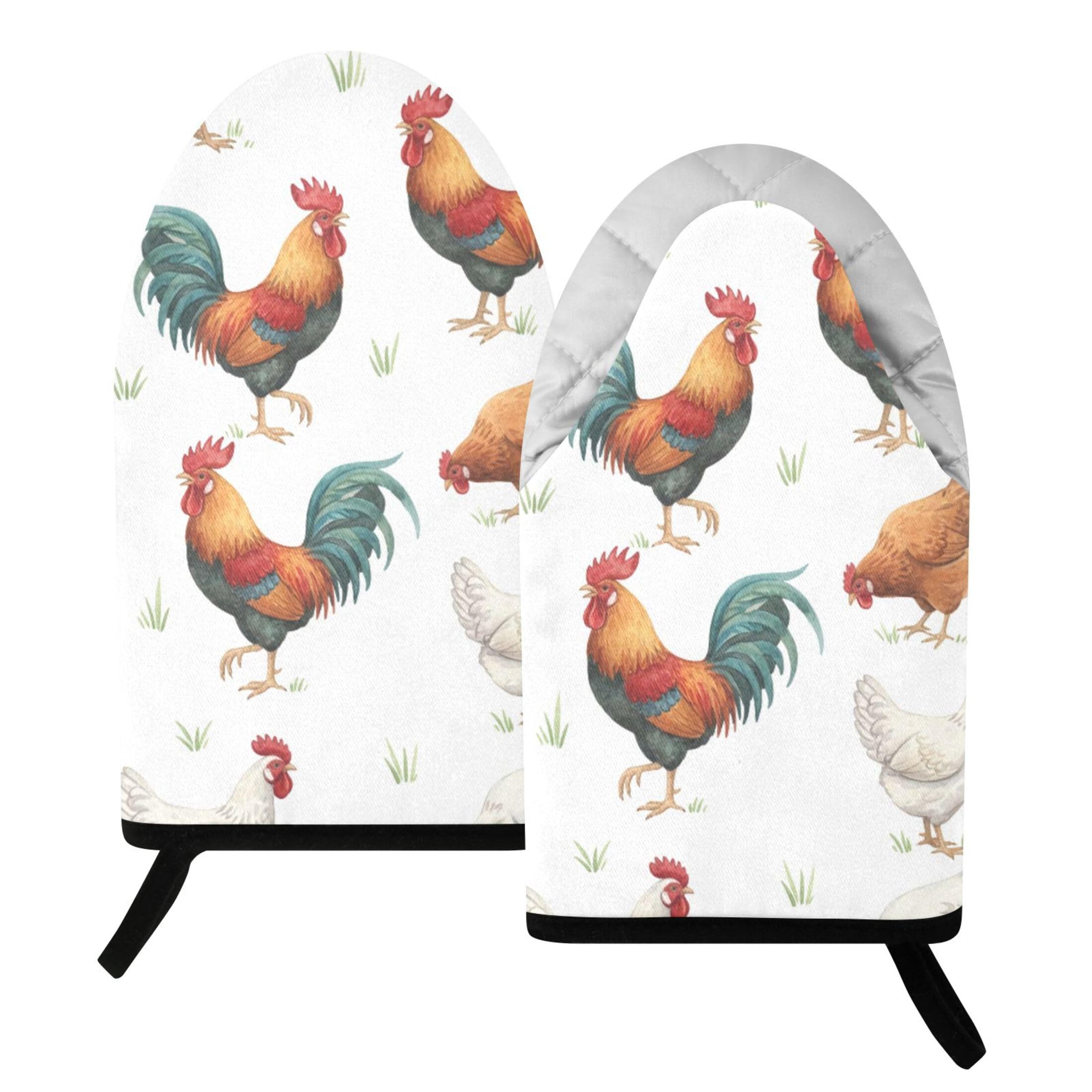 Fuauuyl Oven Mitts Heat Resistant Kitchen Gloves, Rooster Classic Oven Gloves with Hanging Loop for Baking BBQ Cooking Grilling, 1 Pair, 9.5 in