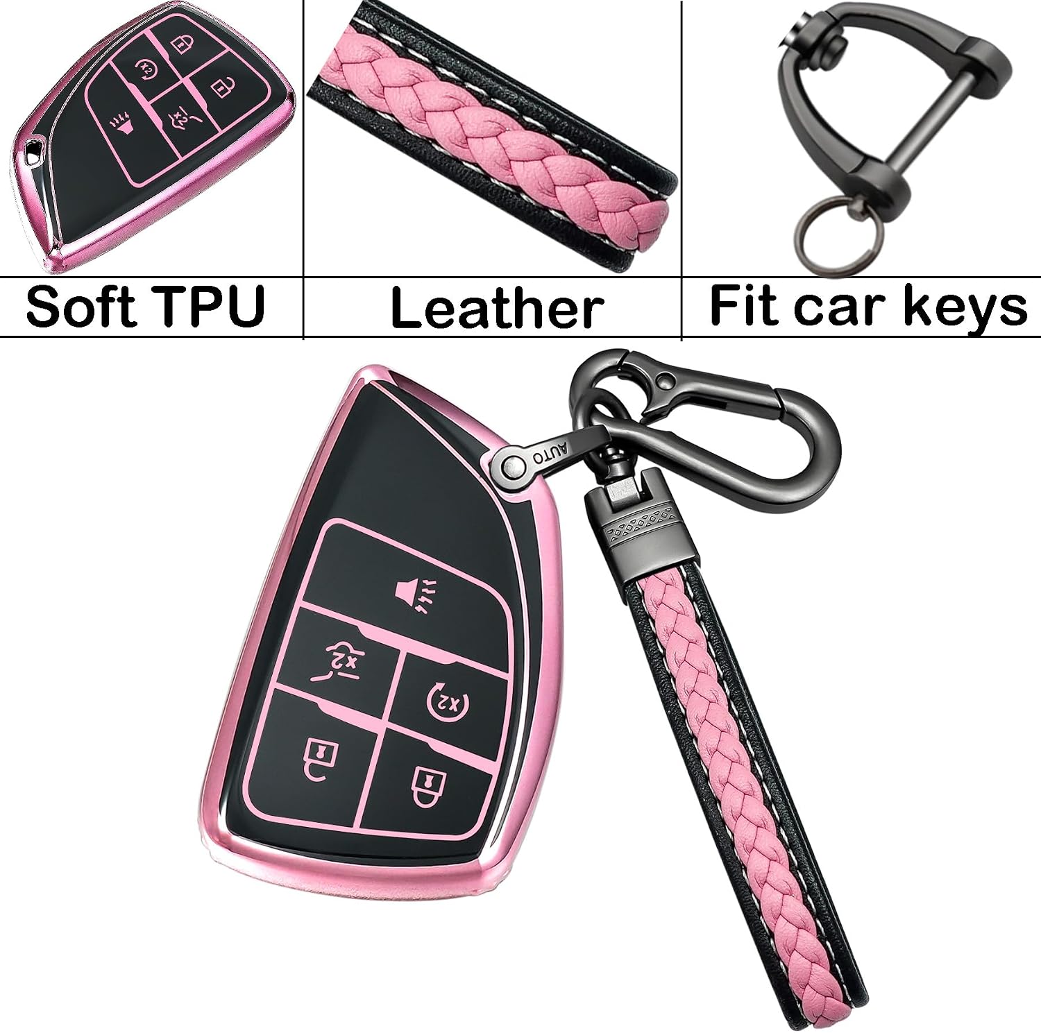 for Chevrolet Key fob Cover TPU Protective Key case,Compatible with 2023 2024 2025 GMC Silverado 1500 Sierra,2500HD 3500HD, Silicone ect Remote Smart Key (Pink)