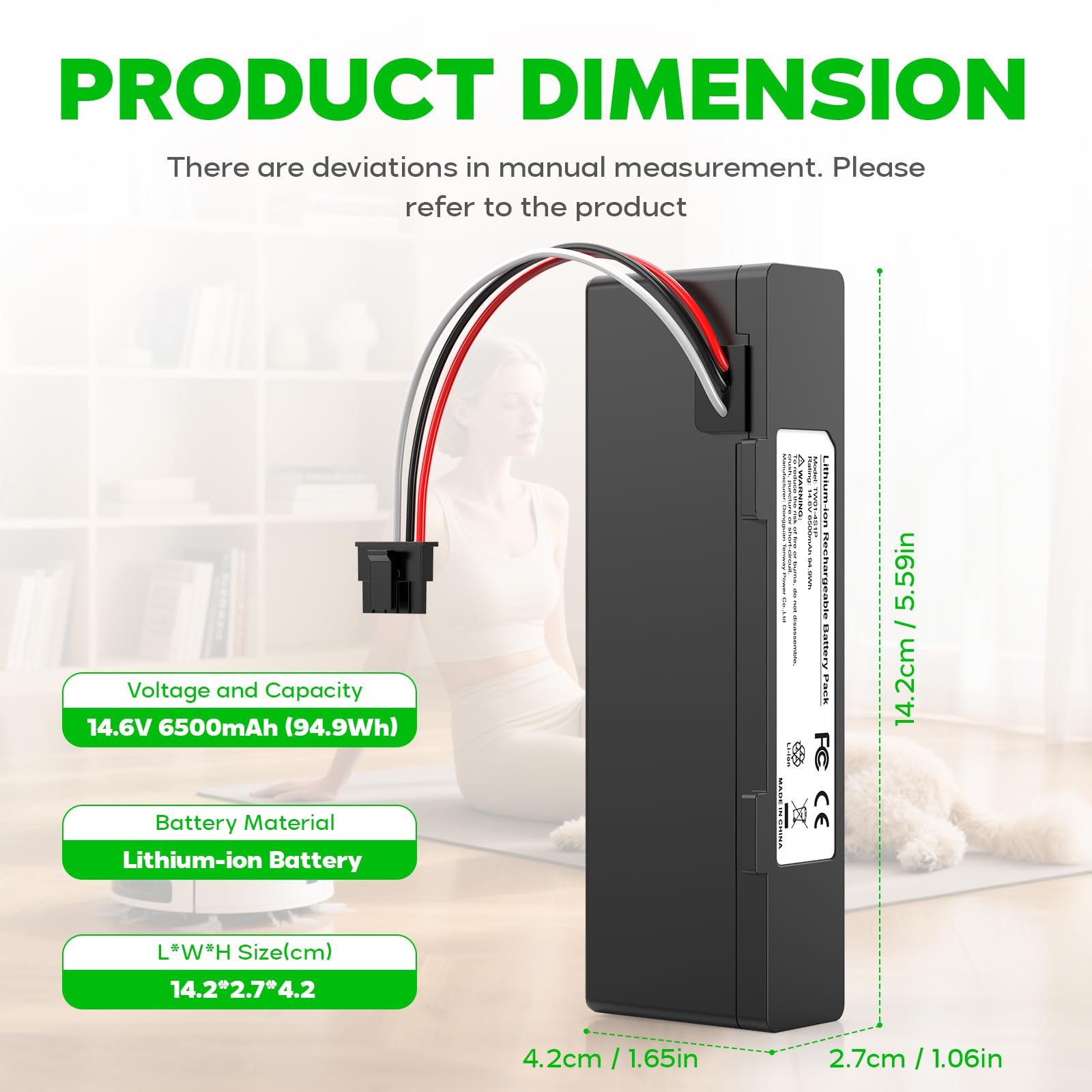 ASUNCELL Batteria agli ioni di litio da 6500mAh per Xiaomi Mop 2S / Mop Pro/Mop P Robot Aspirapolvere, Batteria di ricambio compatibile con Xiaomi Mijia STYTJ02YM / XMSTJQR2S Robot Aspirapolvere