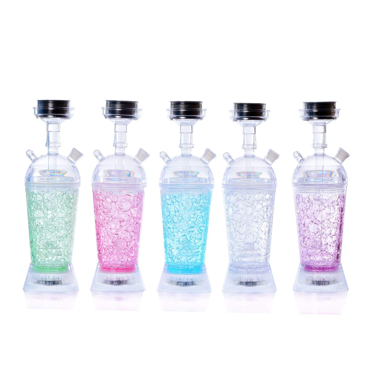 Cachimba Premium Conjuntocon Modern Acrílico Diseño Shisha LED con el Hollín, el Clip de Carbono, Y La Hoja de Lata Portátil Hookah Shisha,Rosado