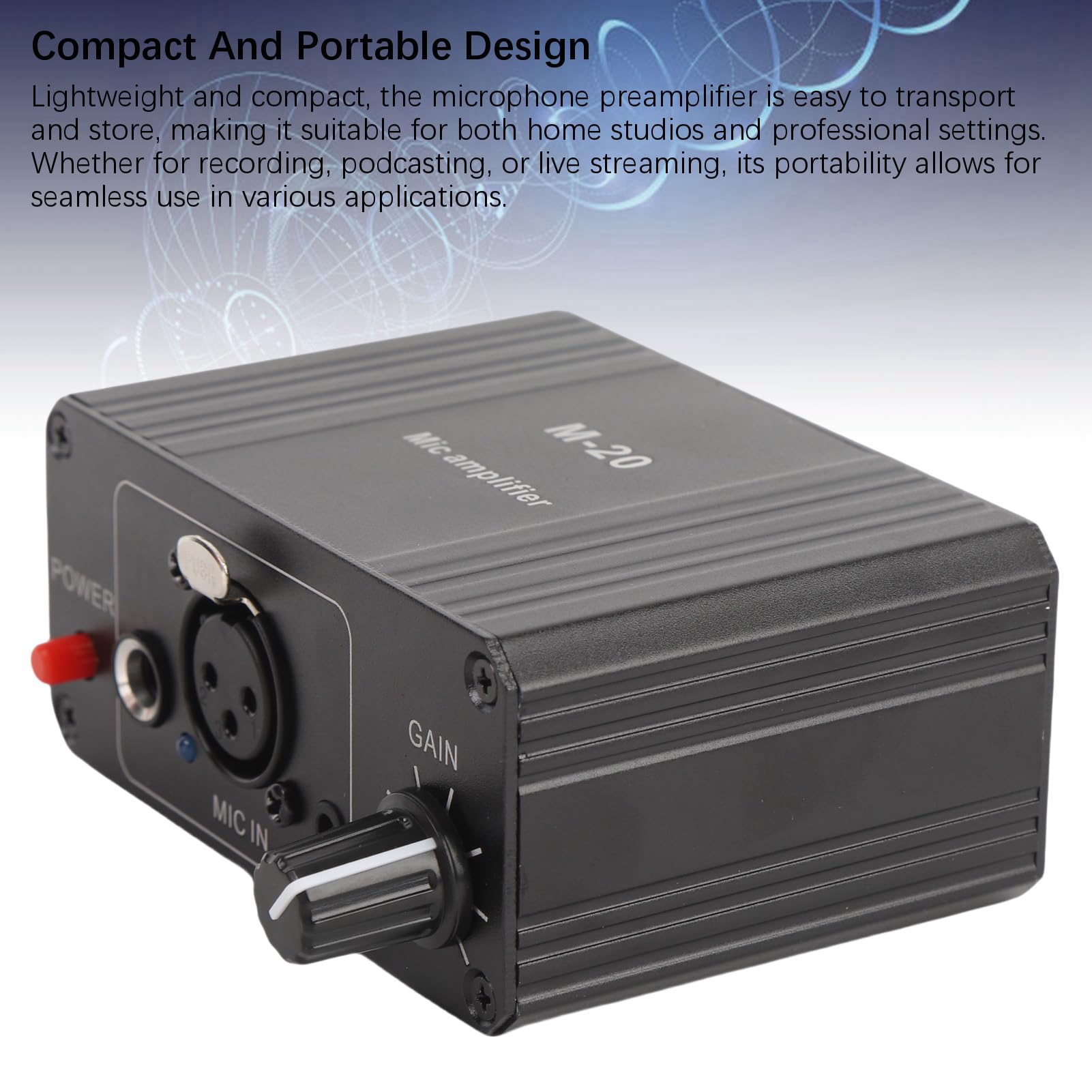 Preamplificador de micrófono HaloVerde XLR con potencia de 48 V que ofrece alta ganancia de 27 dB, un preamplificador de micrófono recargable de bajo ruido para micrófonos