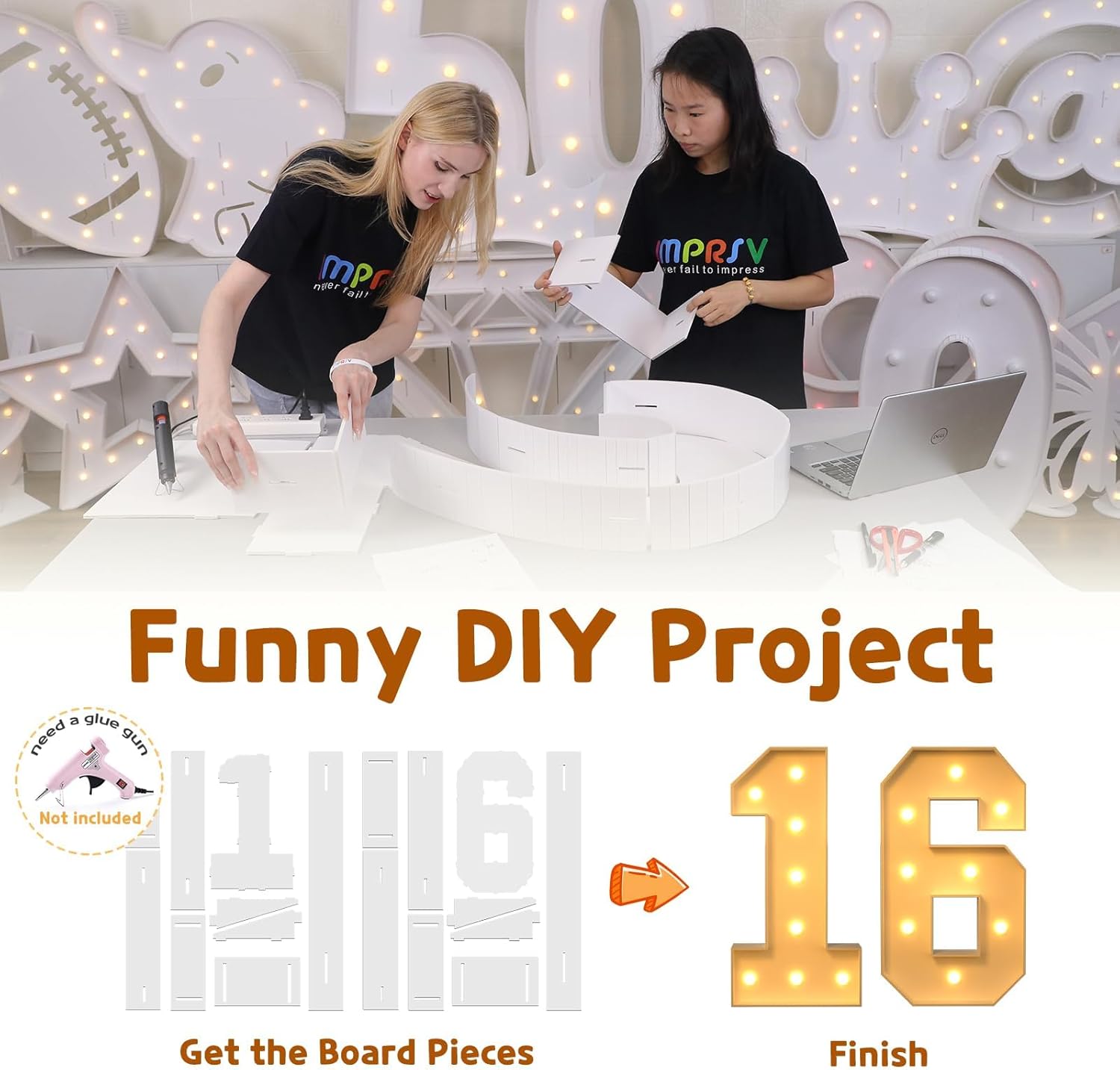 imprsv 3ft marquee light up numbers, marquee numbers 16th birthday decorations for girls boys, 16th birthday women foam board anniversary party decorations arch kit (diy) number 16 3ft