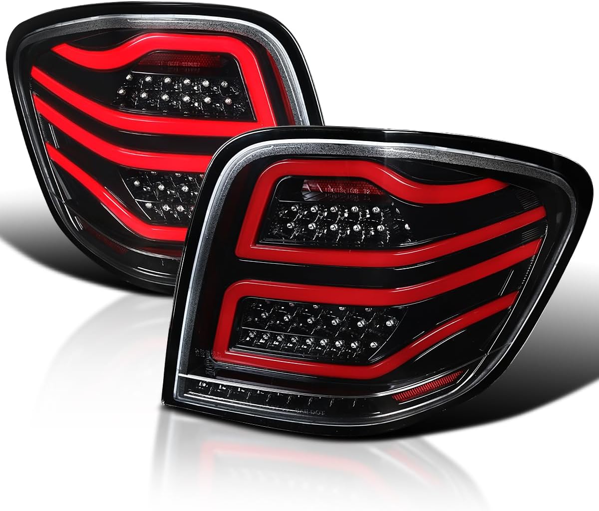SPEC-D TUNING Jet Black Housing Red LED Bar Tail Lights Compatible with 2006-2011 Mercedes-Benz W164 ML-Class, Left + Right Pair Assembly