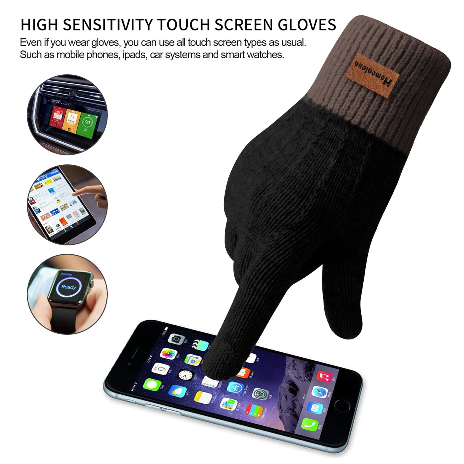 Homealexa Guanti Invernali in Lana per Donna Uomo, Unisex Guanti Termici a Maglia Antivento AntiscivoLo per Ciclismo Sci Attività all'Aperto Lavoro Viaggio