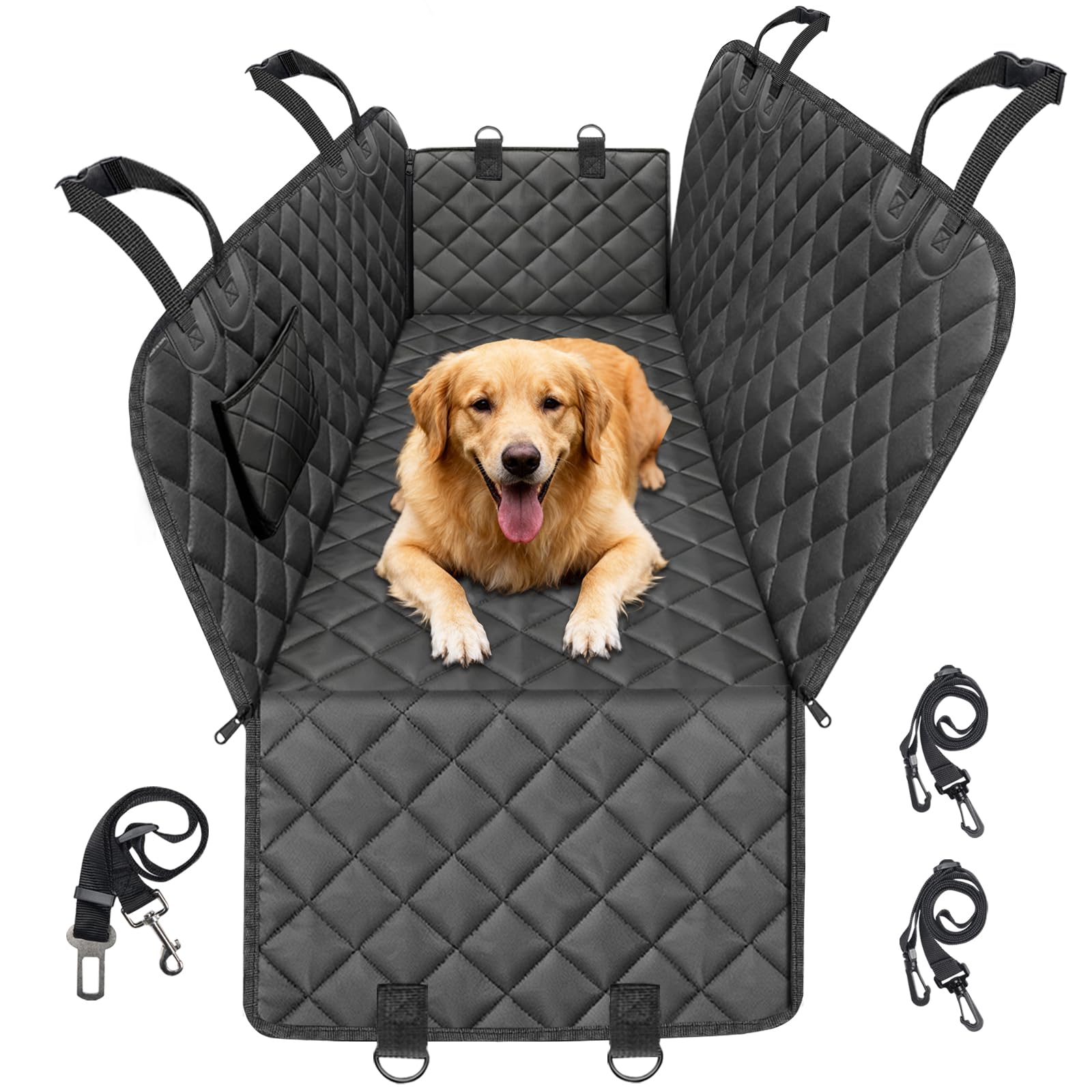 Dog Car Seat Cover,Pets Back Seat Extender,600D Heavy Durable 100% Waterproof Scratchproof Soft Dogs Hammock, Nonslip Backseat Protector for Cars Trucks SUVs
