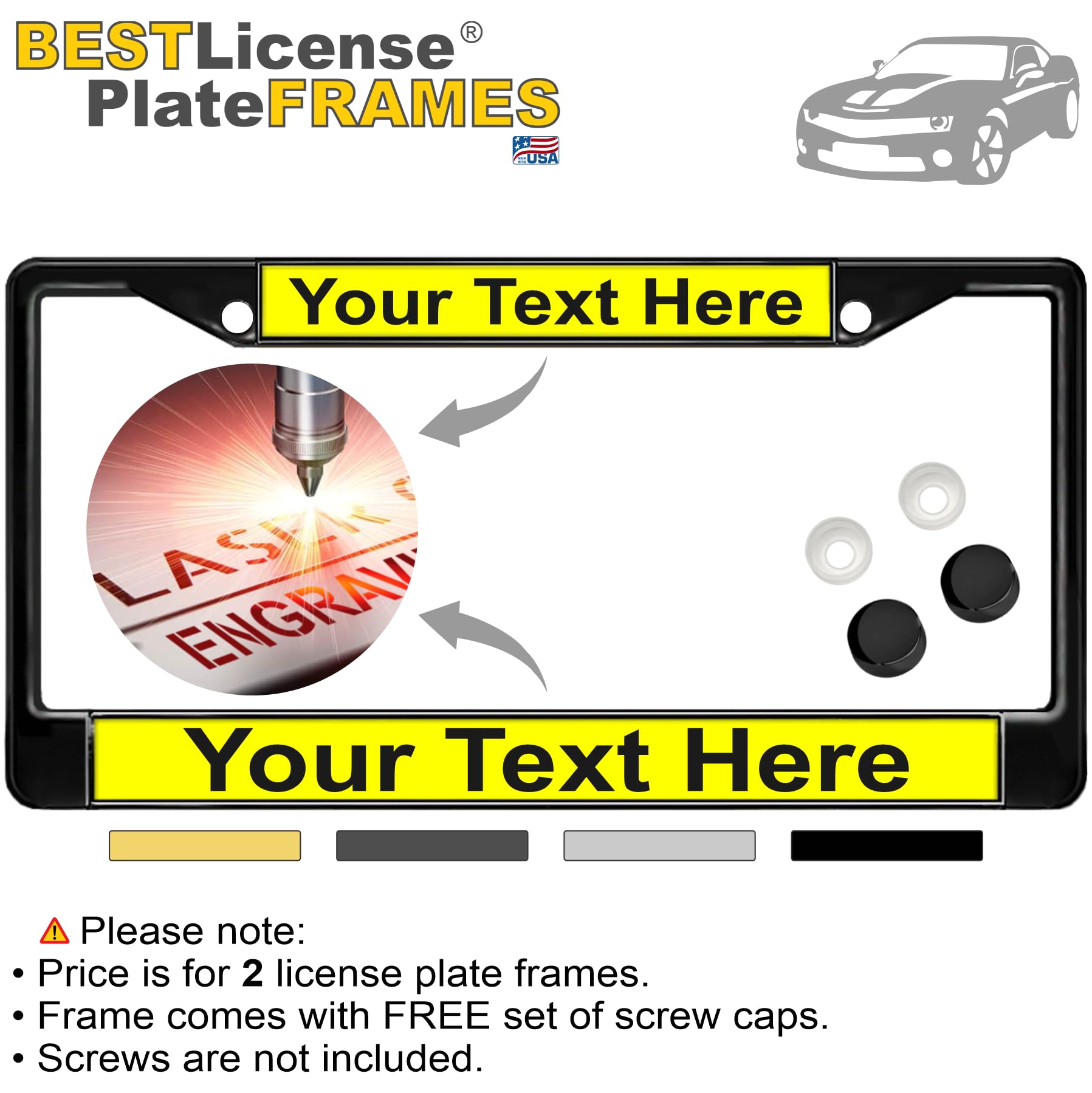 Custom Personalized Metal Laser Engraved Car License Plate Frame with Free caps - Picture 46 of 132