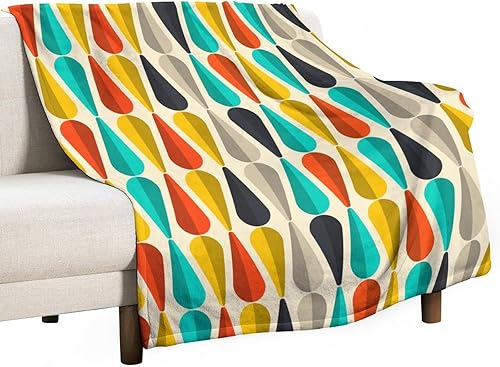 Miniatura 162 de Manta de tiro floral retro de los años 70, estilo bohemio, ondulado, geométrico, hippie, lindas flores, amarillo y naranja, manta con estampado