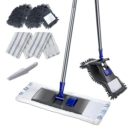 Mastertop Professional Microfiber Mop Stainless Steel Handle Flat Magic Mop 2 Free Replaceable Mop Head Size 18x4.8 in