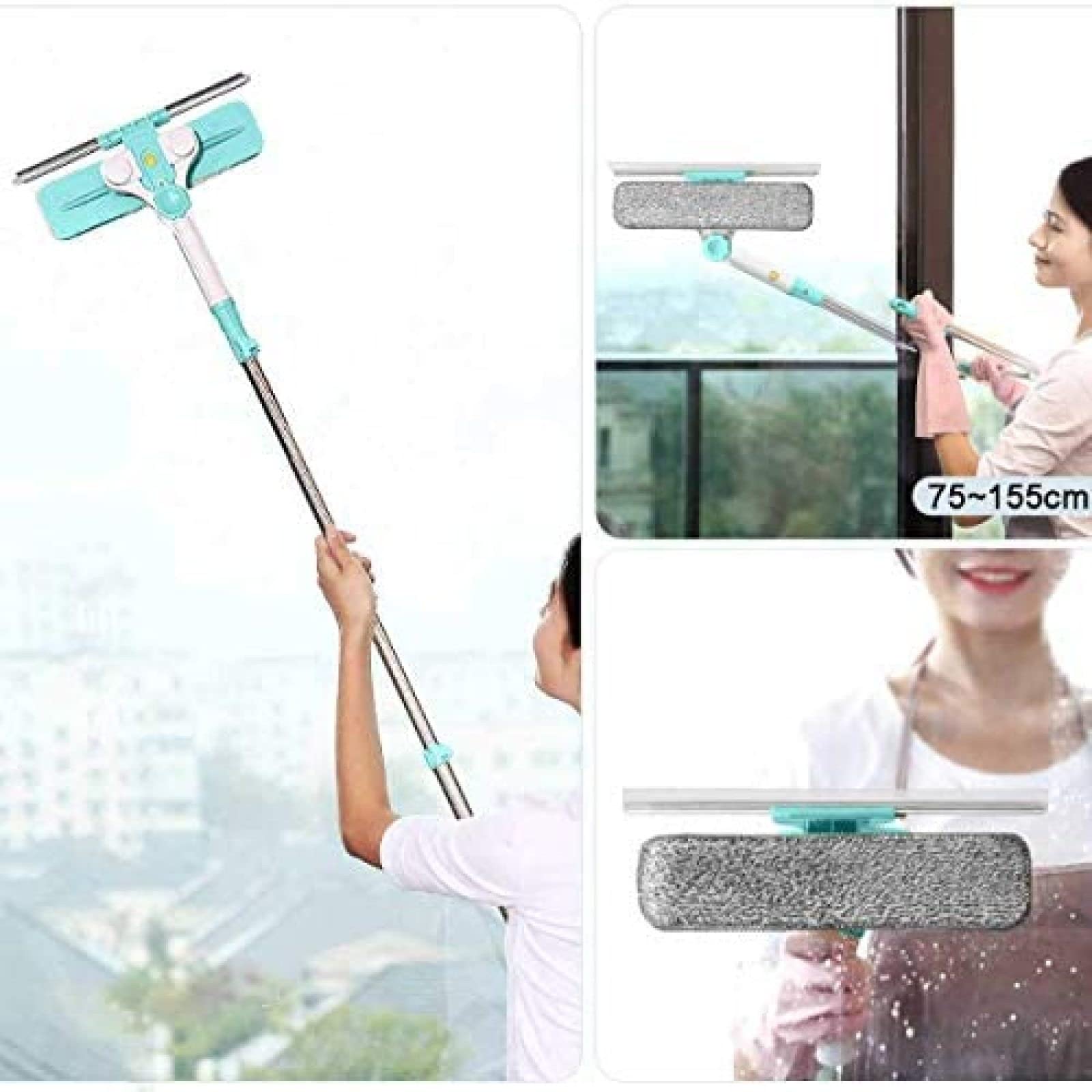 Kit de Limpiador de Ventanas en Forma de U, escurridor de Vidrio, Herramienta de Limpieza, Equipo de Lavado para Ventanas Altas, Vidrio, Interior y Exterior, 2 en 1