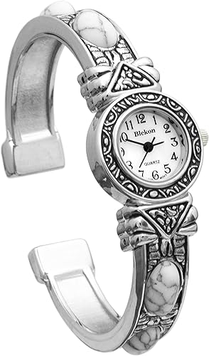 Miniatura 3 de Blekon Reloj con tachuelas de piedra para mujer, caja de 0.866 in, movimiento de cuarzo japonés y brazalete grande, se adapta mejor a muñecas de 7 a