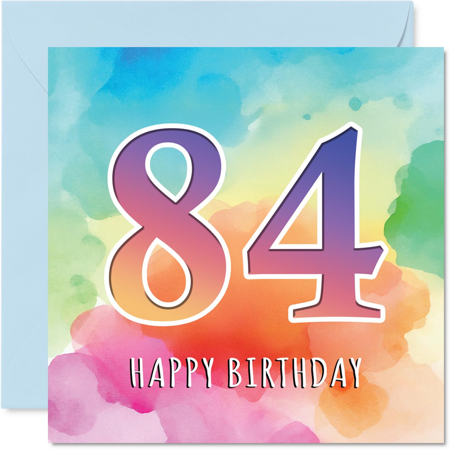 84th Birthday Cards for Men Women - Colourful Watercolour Age - Happy Birthday Card for 84 Year Old Man Woman Husband Dad Wife Uncle, 145mm Bday Greeting Cards