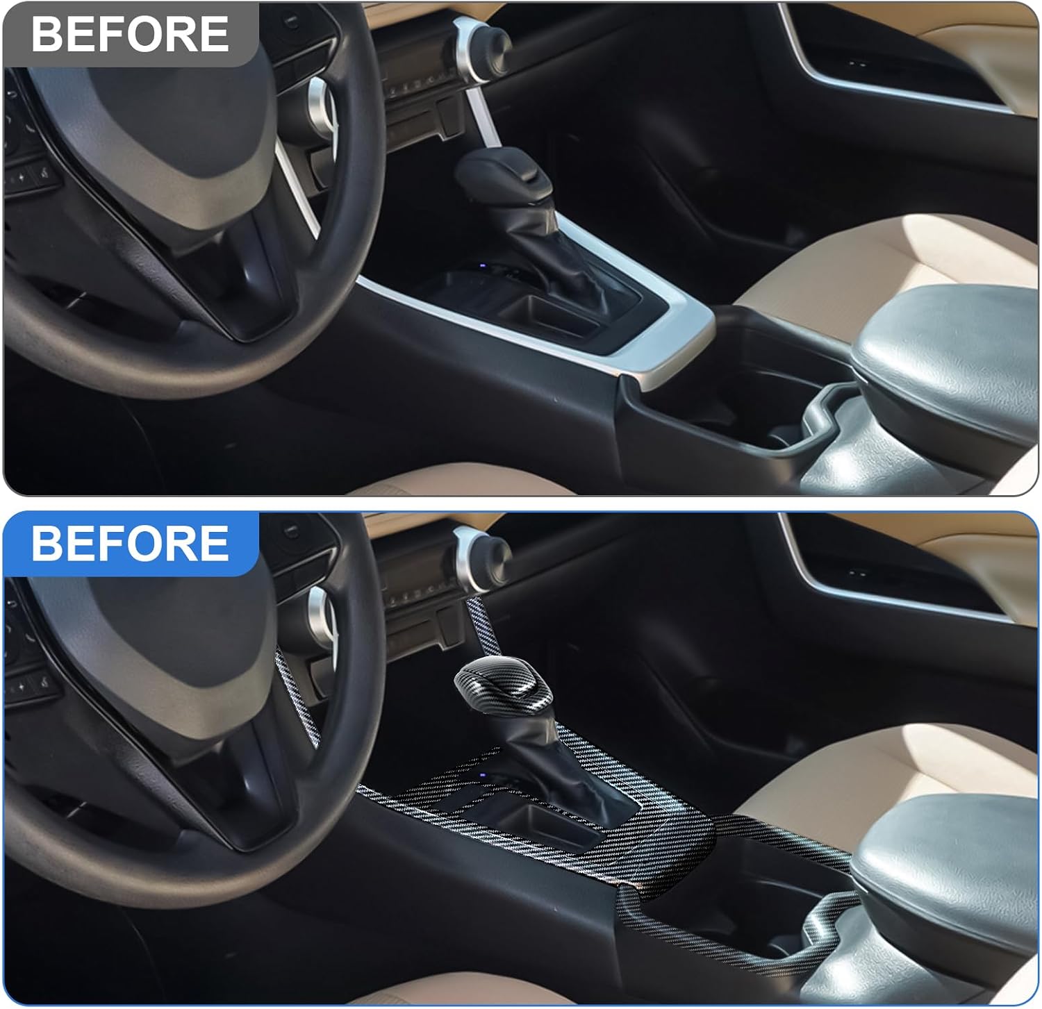 Gear Shift Protective Panel, Gear Shift Knob Cover Interior Center Console Anti-Scratching Protector, Auto Accessories fit for RAV4 2019-2025, Black Carbon Fiber Style