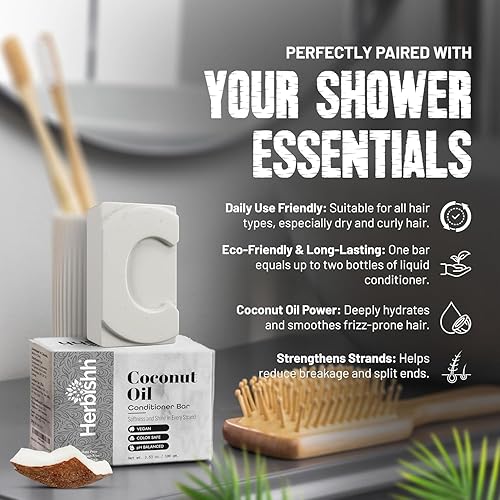 Miniatura 6 de Herbishh Barra de champú de aceite de ricino + barra de acondicionador de aceite de coco, juego nutritivo de cuidado del cabello sólido para cabello