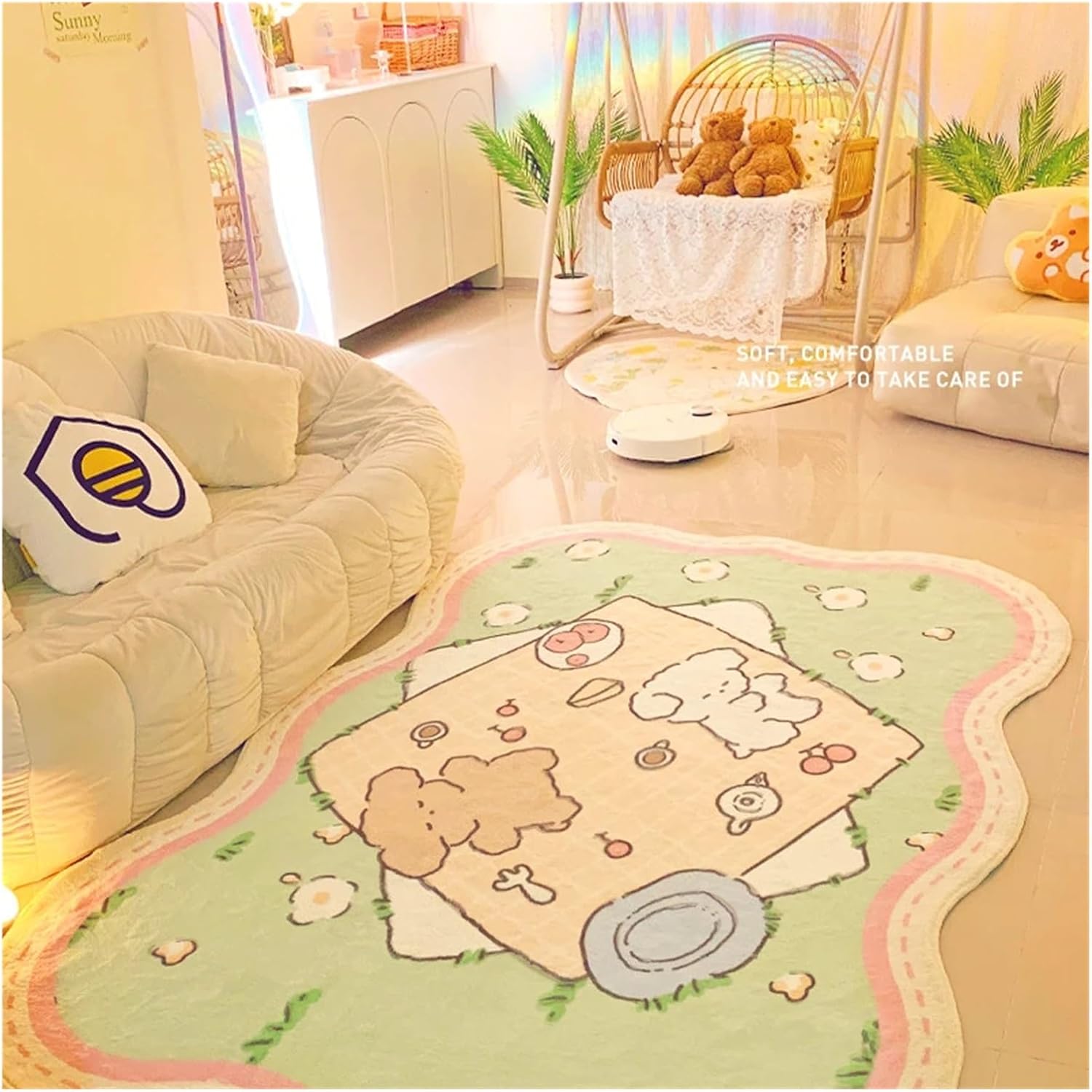 Cute Cartoon Area Rug for Girls' Room - Soft and Comfortable Bedroom Carpet for Living Room Decoration(PW345-YD,300x400cm)
