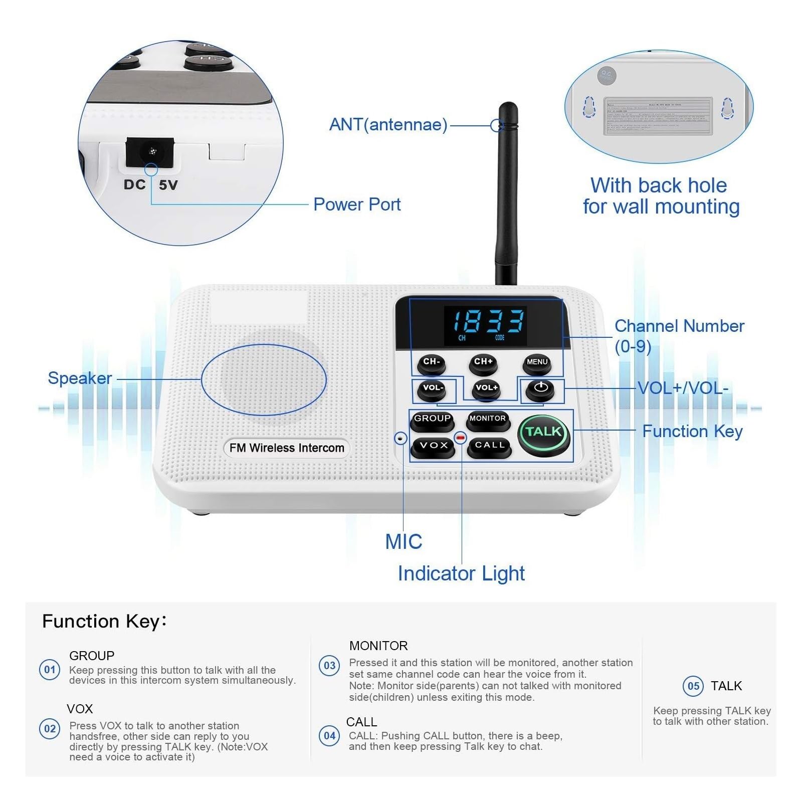 di interfono wireless for la casa, l'ufficio, l'ufficio, la comunicazione intercomunicante da stanza a stanza da 1 miglio