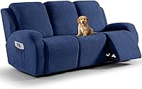 Vista 19 de Vansofy - Fundas elásticas para sofá reclinable, 8 piezas, funda suave de jacquard para sofá reclinable, protector de muebles con parte inferior
