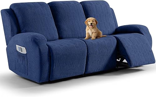 Miniatura 19 de Vansofy - Fundas elásticas para sofá reclinable, 8 piezas, funda suave de jacquard para sofá reclinable, protector de muebles con parte inferior