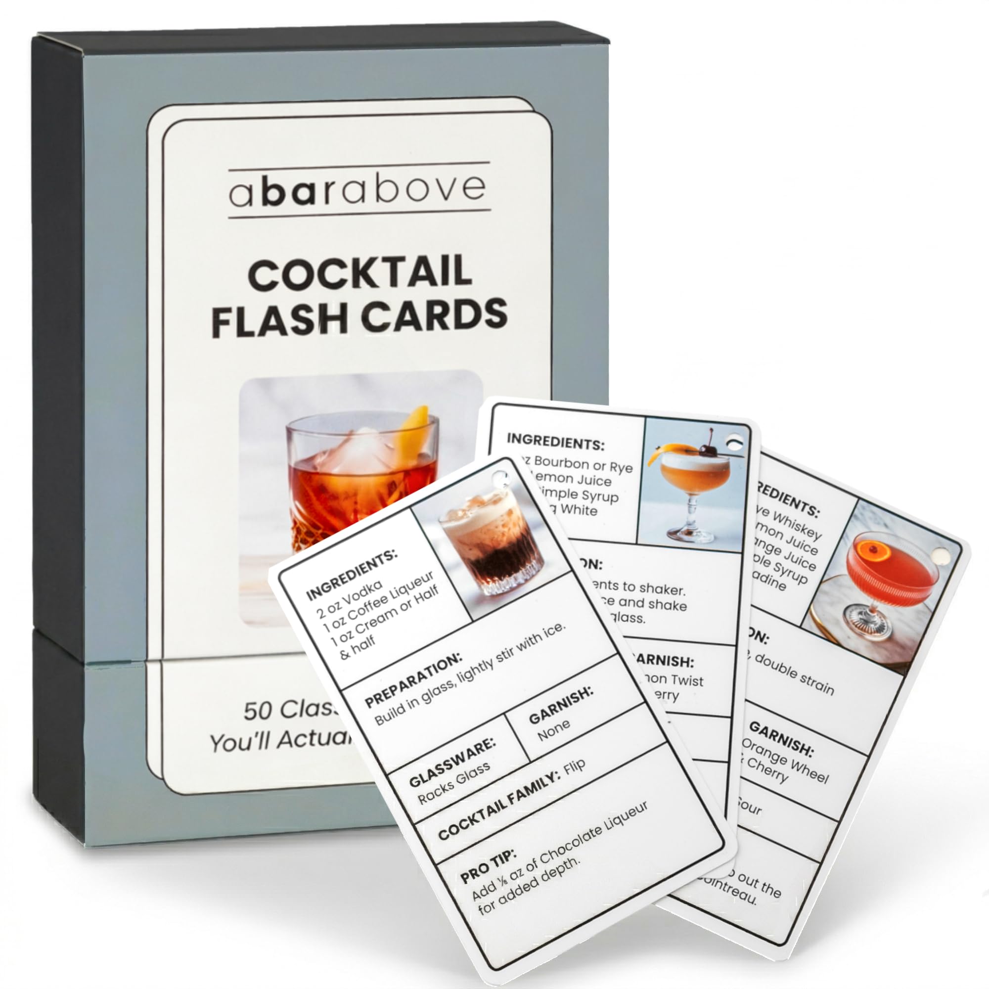 A Bar Above Cocktail Flash Cards, Deck of Cards with Step By Step Drinks, Ingredients Ratios and Garnish Notes, Home Bartender Guide, Tool Companion, Bartender Accessories, Cocktails Illustrated