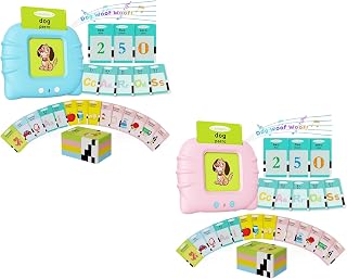 Aullsaty 2Pack Bilingual Spanish English Talking Flash Cards, 250 Sight Words, Toddler Learning Toys Ages 1 2 3, Spanish Sight WordsLearning Educational Speech Toddler Toys, Blue & Pink Set