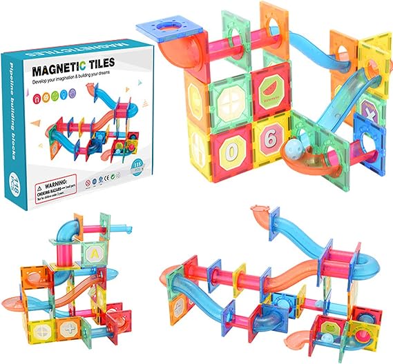 Magnetic Tiles 118pcs, Marble Run Pipe Magnetic Blocks for Toddlers, 3D ...
