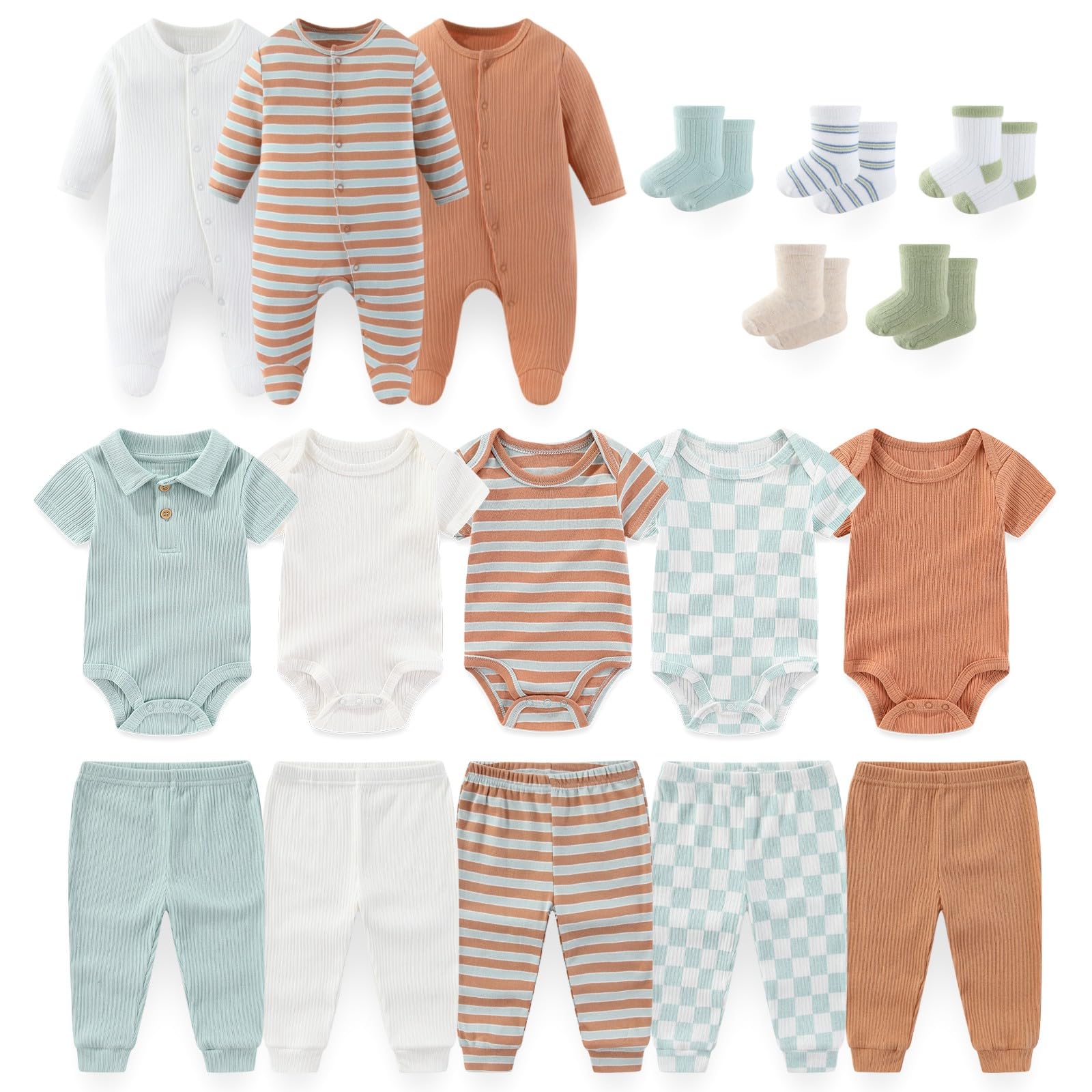 Baby Boy Girl 18 Pack Layette Set Cotton Infant Unisex Clothes and Accessories New born Essentials Clothing Sets