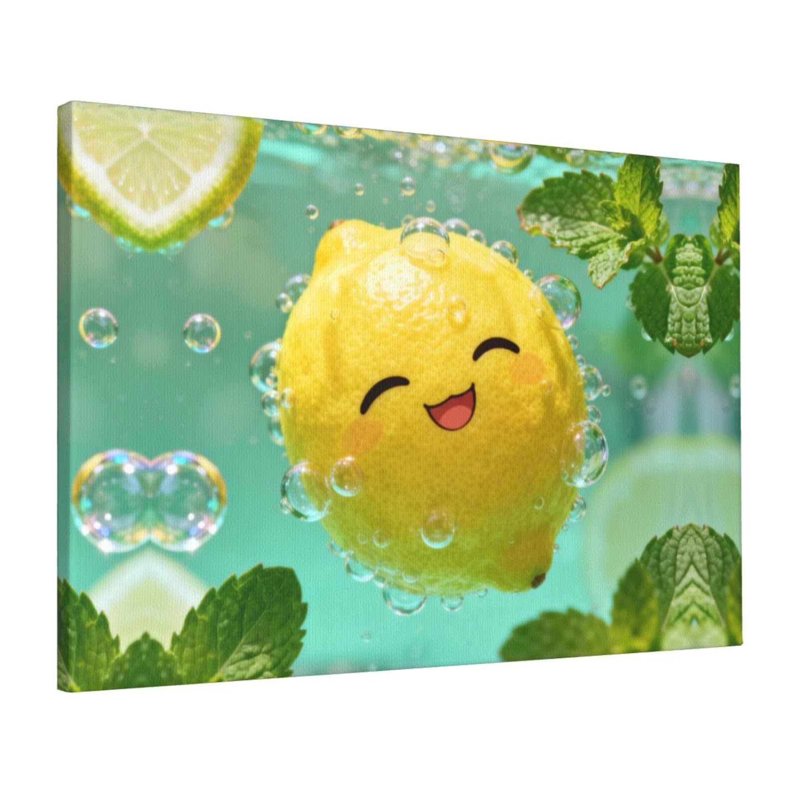 CNTDBU Lemon bubble bath Canvas Wall Art 16x24 Inch-Large Modern Painting Print for Living Room, Framed Ready to Hang Artwork for Bedroom