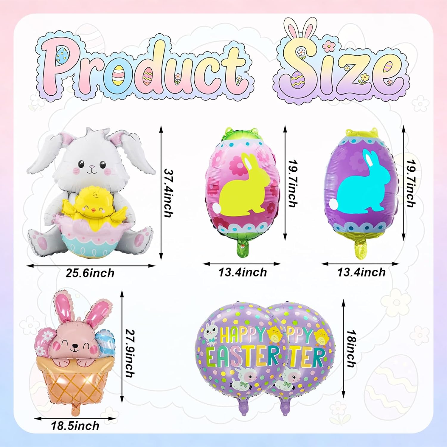 6Pcs Easter Balloons Bunny Foil Balloons Egg Mylar Balloon for Bunny Birthday Party Decorations Supplies