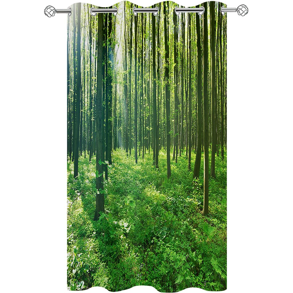 Hiseng Outdoor Curtains Waterproof 1 Panel forest Print Pergola Curtains Eyelet Top Blackout Curtain Thick Privacy Thermal Insulated Sunshade Curtains for Garden (52x108in,Grass)