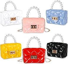 Whaline 6 Pcs Mini Purse Small PVC Jelly Crossbody Bag Cute Toddler Princess Handbag with Pearl Handle for Women Girl Bridesmaid Birthday Party Gift Supplies