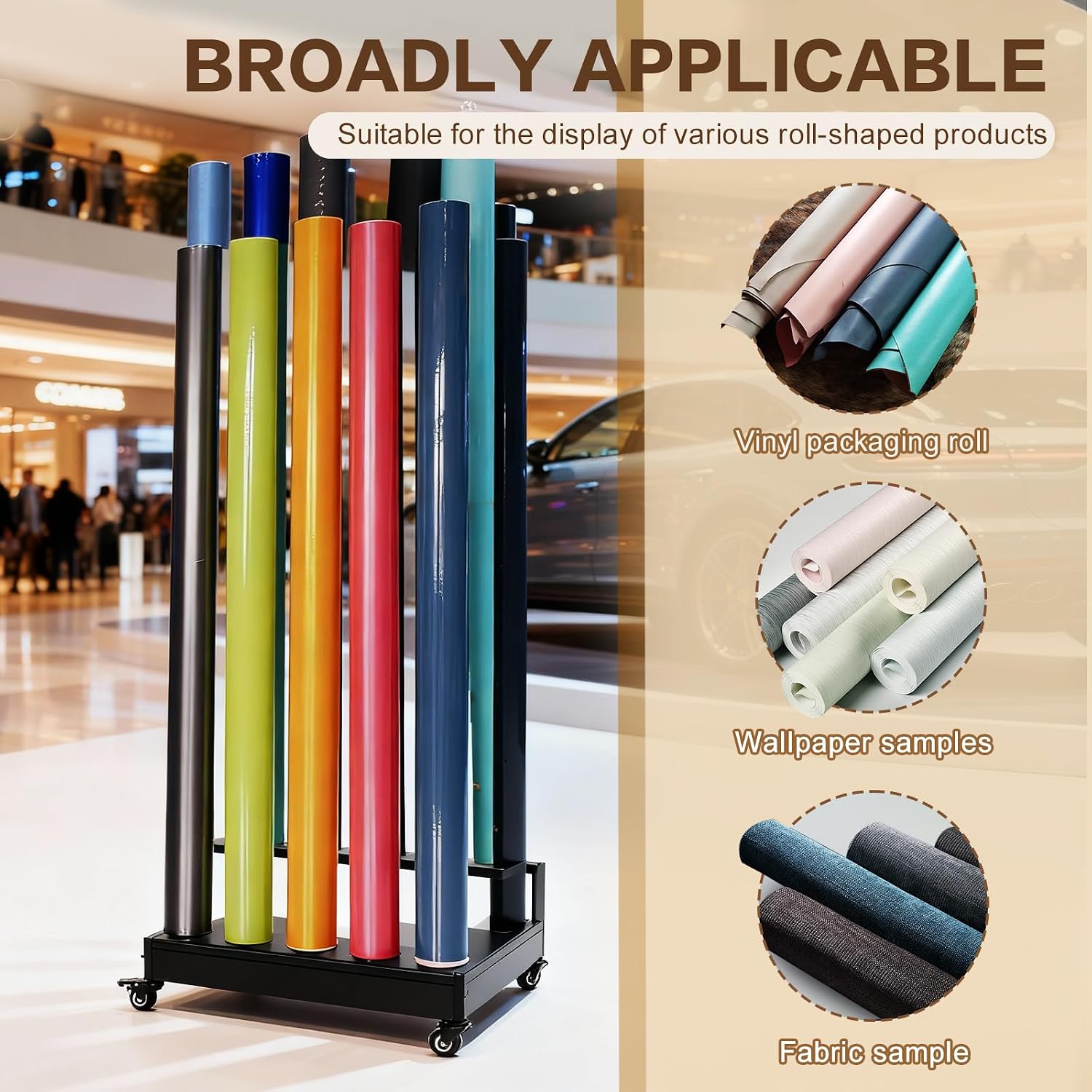 3/2 Tier Vinyl Car Wrap Film Display Rack with Wheels Commercial Textile Fabric Roll Holder for Car Window Film PVC Tablecloth