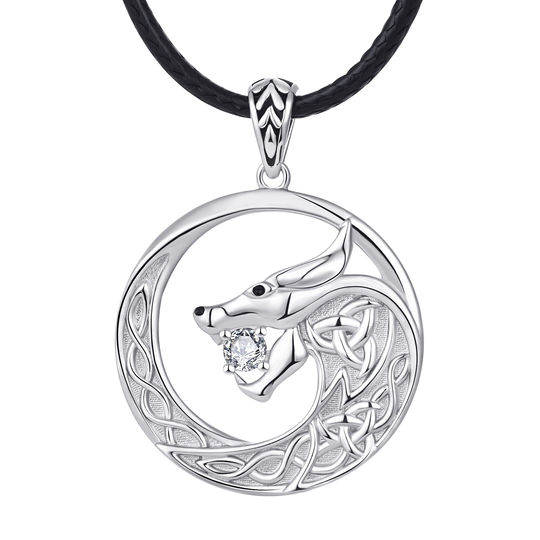 JO WISDOM925 Sterling Silver Norse Wolf Necklace Viking Jewellery