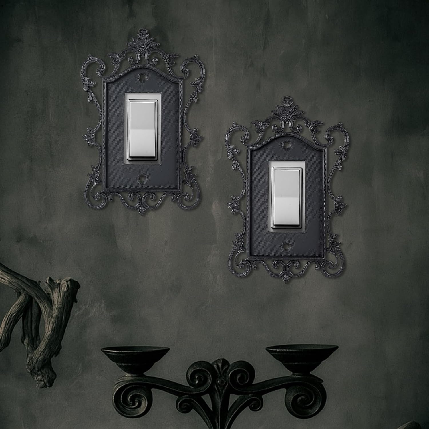 2 Pcs Gothic Coffin Light Switch Cover Black Outlet Covers Wall Plate Victorian Gothic Home Decor Baroque Vintage Rococo Design Plug Plate Vintage Interior Home Decor(Single Rocker 1)