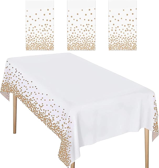 Skycase 3 Pack Disposable Plastic Tablecloths, Plastic Rectangle White Dot Tablecloths for Indoor or Outdoor Tables Parties Christmas Picnic Birthdays and Weddings