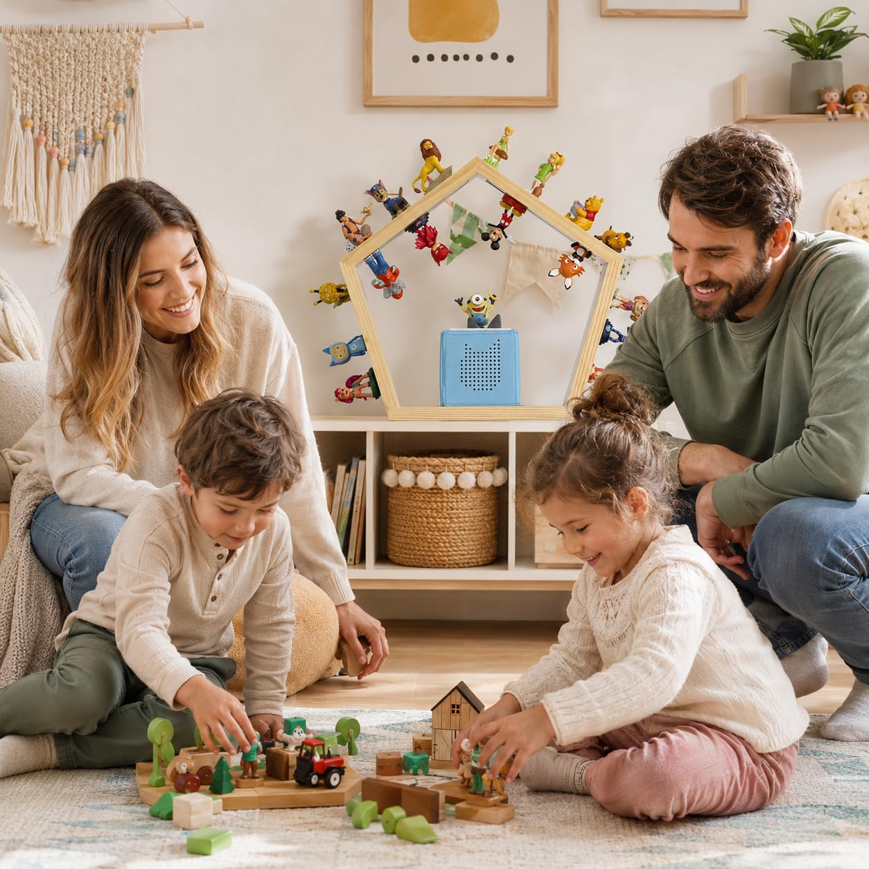 Baby Vivo Regal für Toniebox aus Holz - magnetische Aufbewahrung für 68 Tonies Tonie Zubehör Halterung Starterset - kompatibel mit Toniebox - Wandregal Kinderzimmer Holzregal zum Aufhängen - Fünfeck