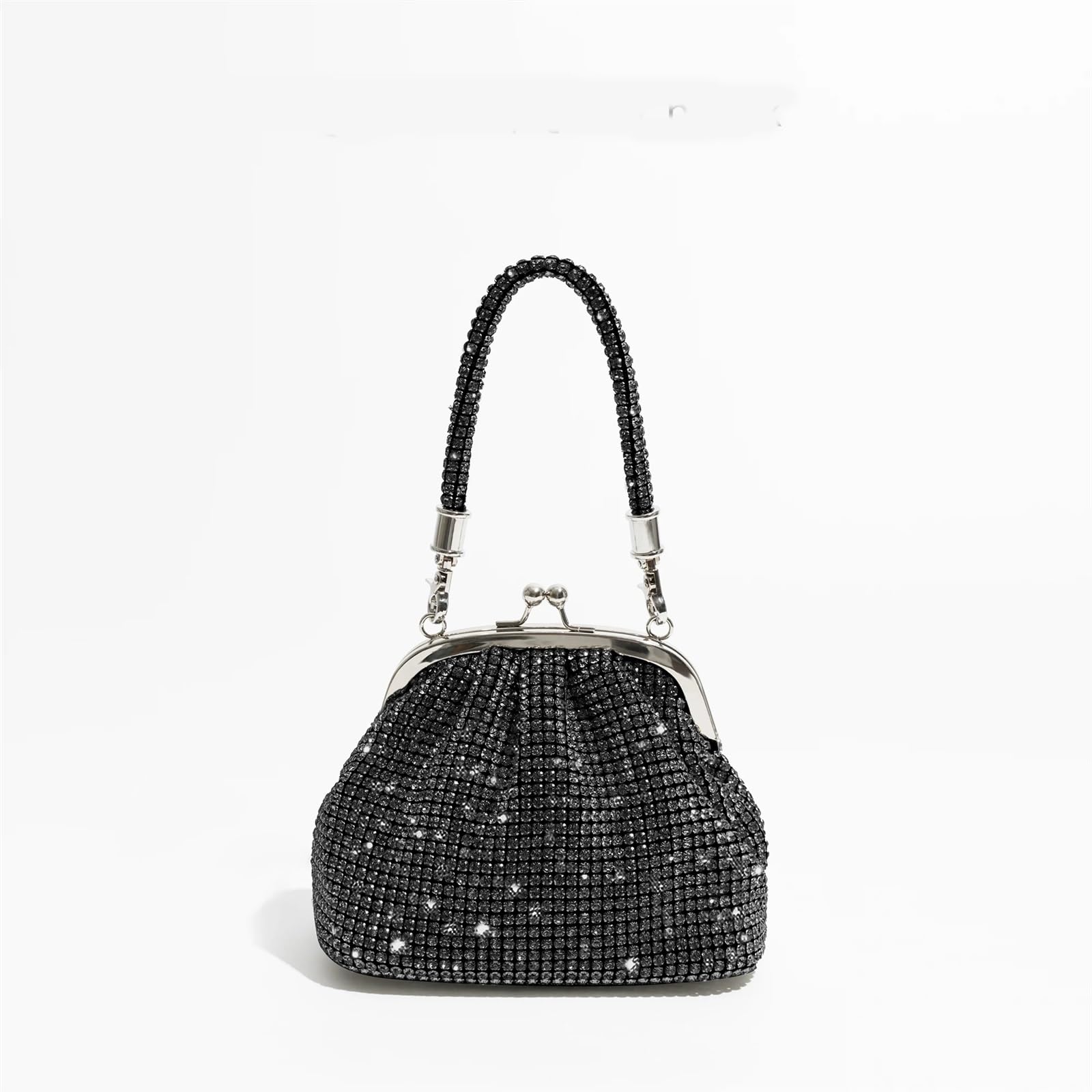 Sac à Main Soirée Cristal Strass - Noir Avec Cristaux Clairs - Taille Moyenne - Marque Moghant