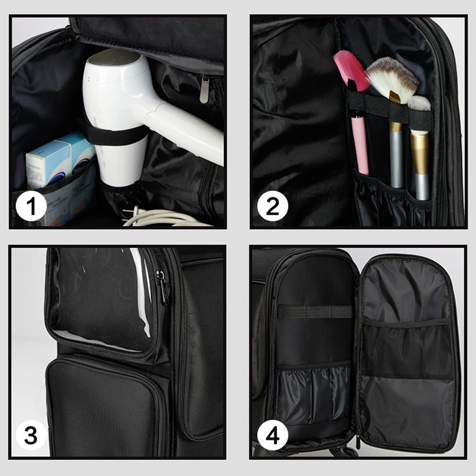 Valigetta per Trucco con Ruote, Zaino per Trucco Trolley per truccatori Professionali, Valigia per Cosmetici Multifunzionale, Trolley per Cosmetici in Tessuto Oxford, con Ruote girevoli a