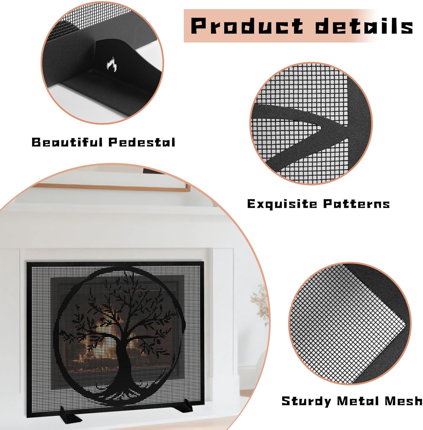 Tree of Life Fireplace Screen, Fireplace Screens Stand Alone, Spark Guard Grate, Tree of Life Fireplace Cover, Metal Furnace Fireguards, Metal Furnace Fireguards for Home (33"x33"|84x84cm)