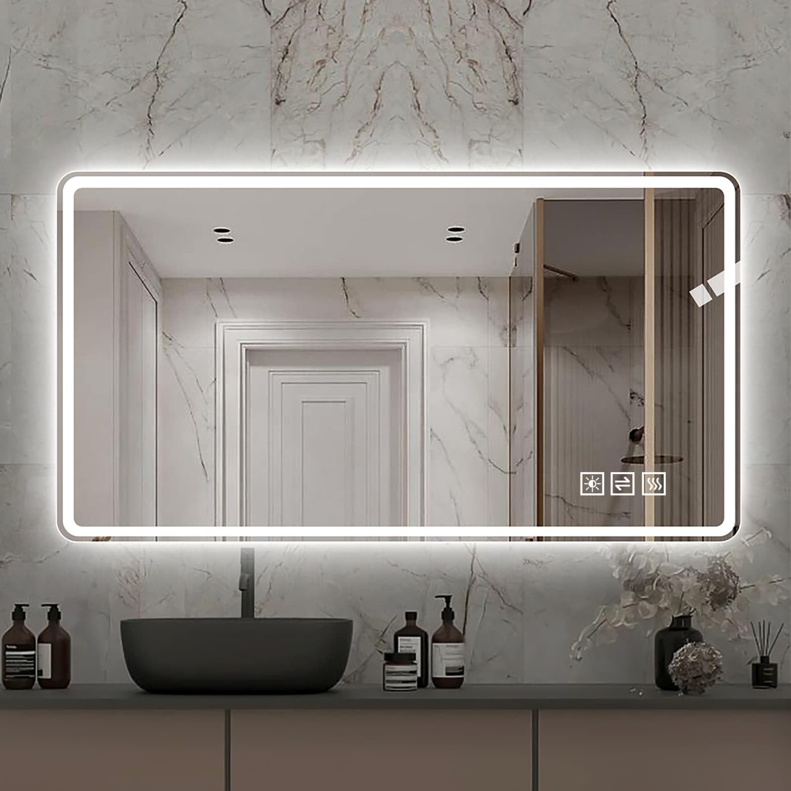 KOMHTOM Miroir Salle de Bain LED, 100x60cm, Anti-buée