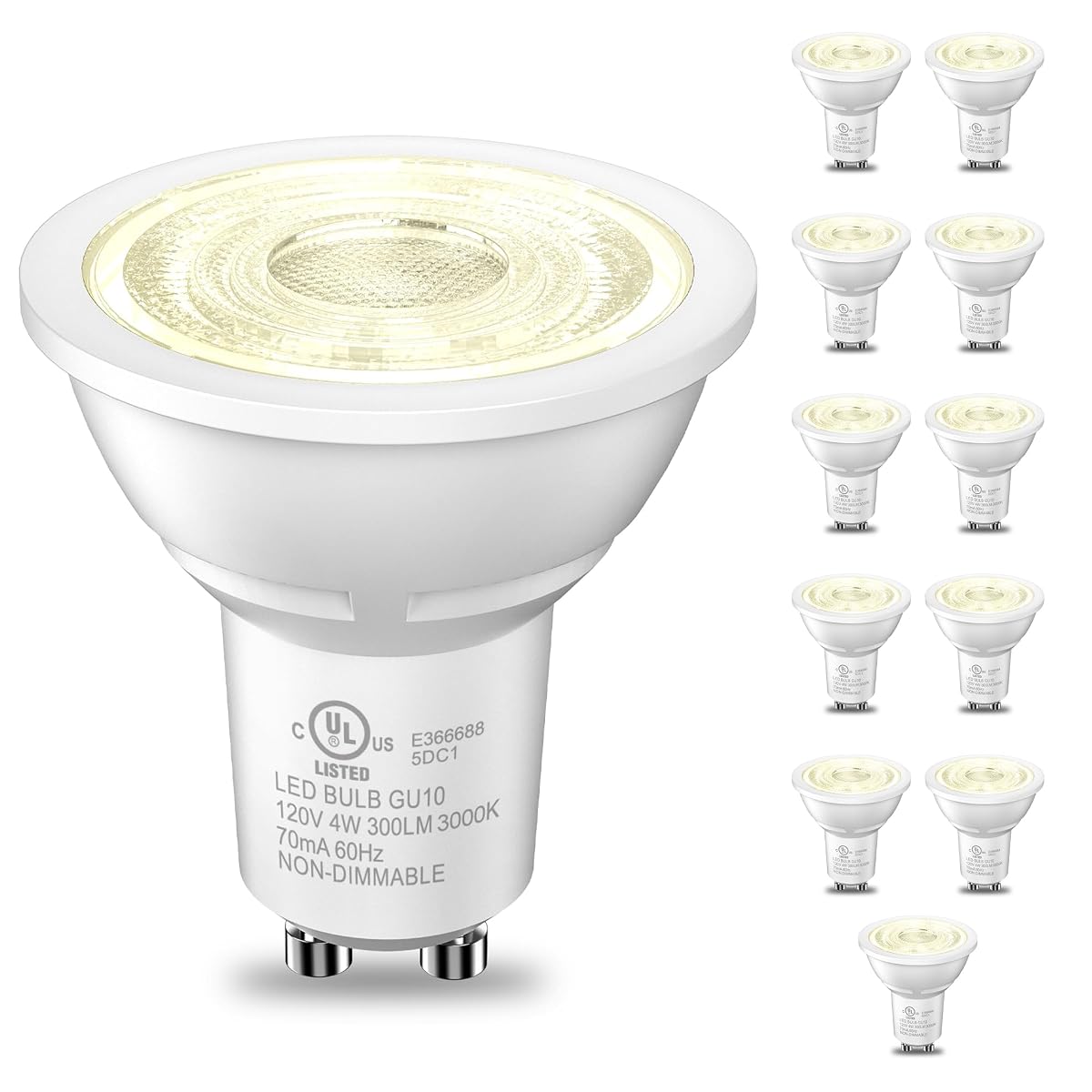 TJOY GU10 LED Light Bulbs Non-Dimmable 4W 3000K Warm White 300LM Equivalent 35W