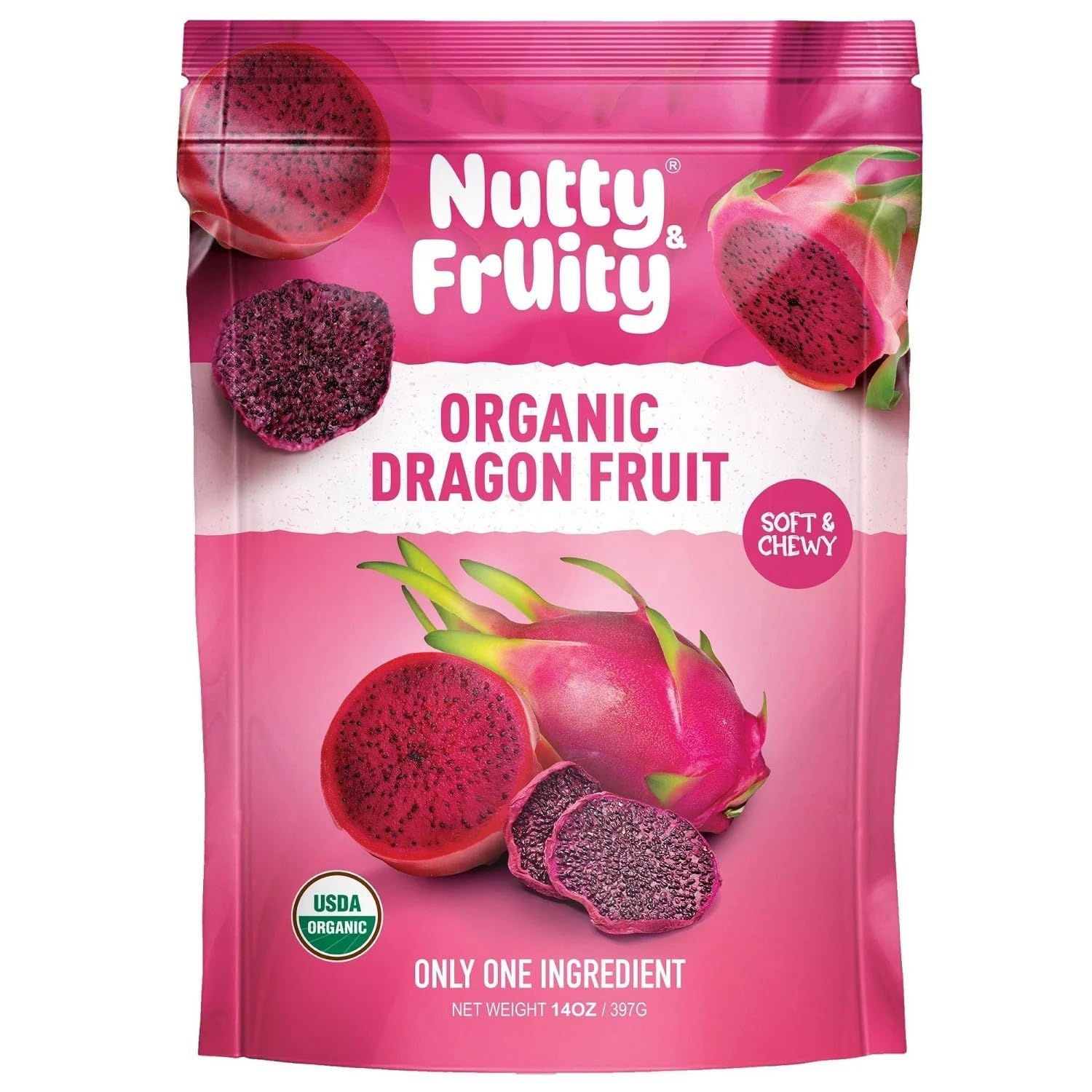 Nutty and Fruity Organic Dragon Fruit | Soft & Chewy | Only one Ingredient | Resealable Bag 14oz /397g (Pack 1)