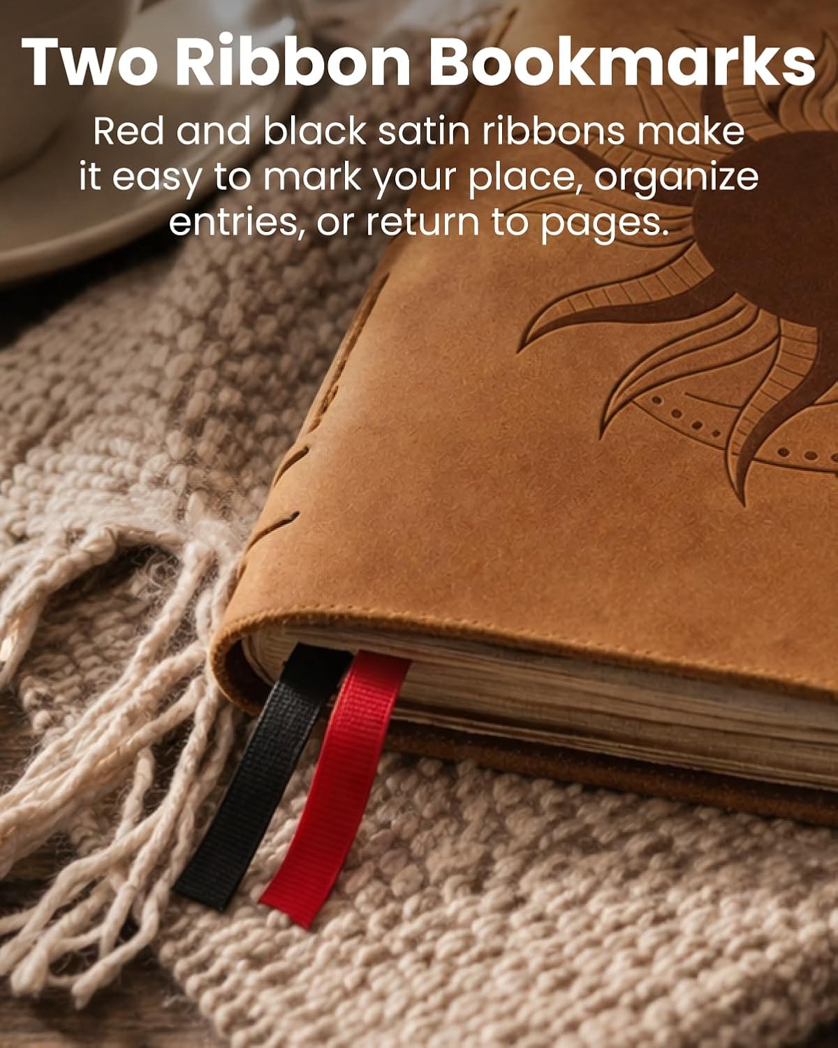 Leather Bound Journal for Women with Lined Paper - Handcrafted Poetry & Grimoire Journal, Full-Grain Leather Bound Notebook - Sun & Moon Design for Women & Men - 5x7 in Lined Paper, 184 Pages