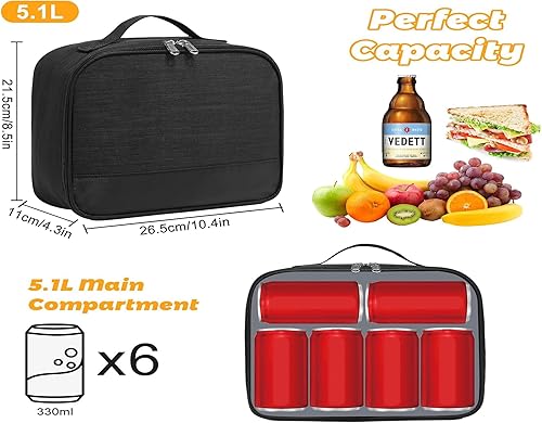 Miniatura 3 de Lonchera para hombres  Bolsa de almuerzo reutilizable para hombres adultos y mujeres  Lonchera aislada para oficina, senderismo, campamento (negro)