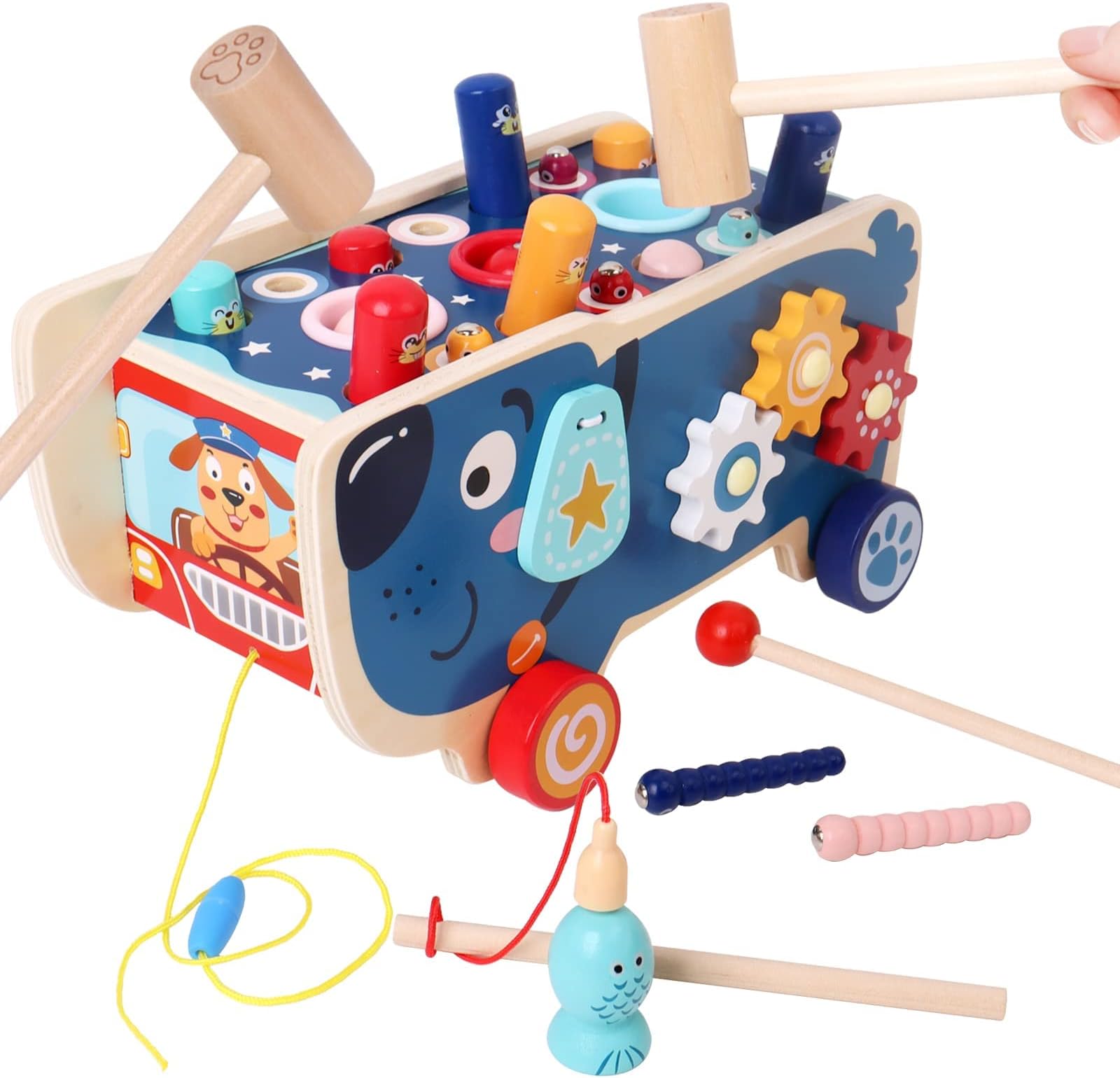 PYEBE Puppy Multifunctional Hammer car, Baby and Toddler Xylophone Gear Toy, Montessori Wooden Toys for Children Over 1 Year Old, Gifts for Boys and Girls